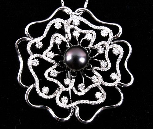 Rare Tahitian Pearl & VS2 Diamond 14K Necklace