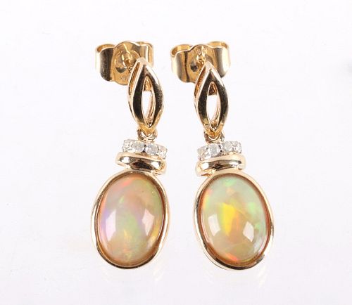 Ethiopian Opal & Diamond 14K Gold Earrings
