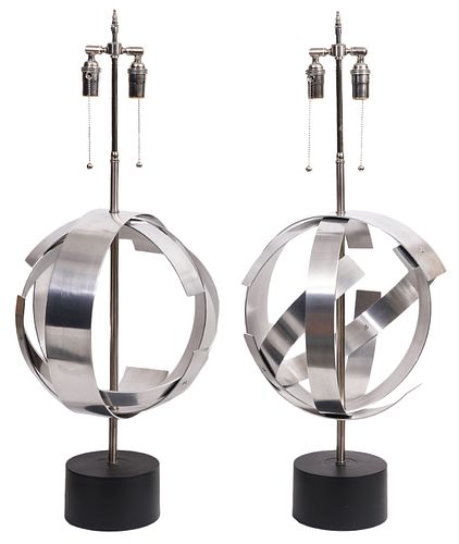 Pr. Mid-Century Stainless Steel Sphere Lamps