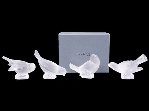 4 Lalique Frosted Bird Figurines