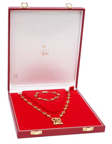 18K YG Salvador Dali Necklace & Bracelet