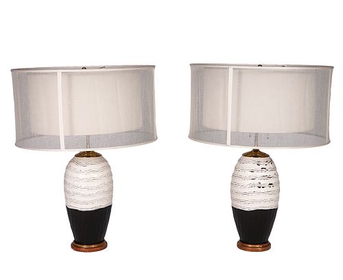 Pr. Painted & Textured Black & White Table Lamps