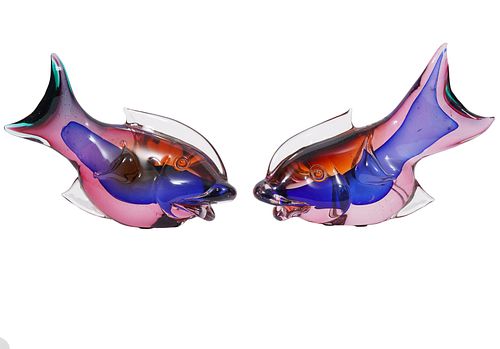 2 Italian Murano Sculptured Glass Fish