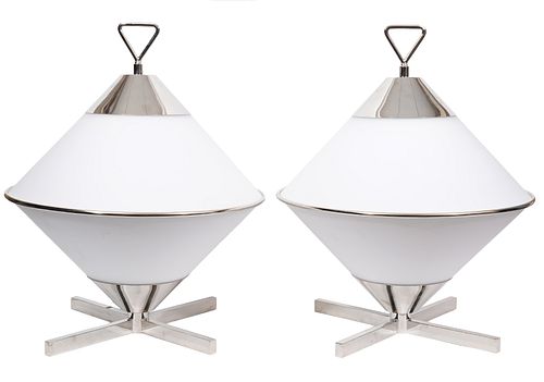 Pr. White & Chrome Retro Space Age Table Lamps