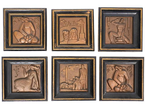 6 WPA Bronze and Copper Framed Sculptural Reliefs