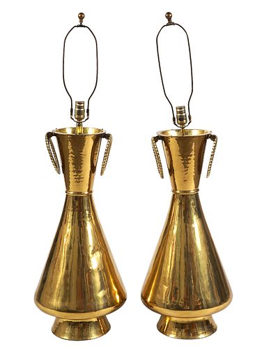 Pr. Brass Hammered Table Brass Lamps