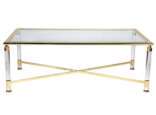 Mid-Century Brass, Lucite & Glass Coffee Table