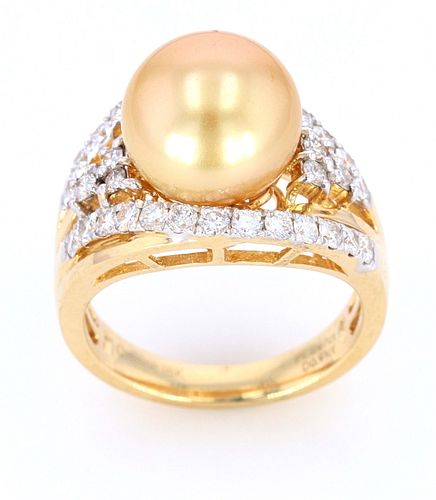 Golden South Sea Pearl 14K Diamond Ring