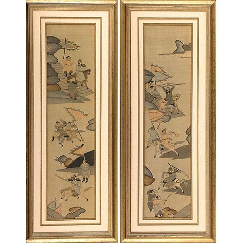 PAIR OF ASIAN HAND PAINTED SILK WALL HANGINGS