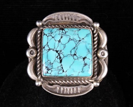 Navajo Sterling Silver Signed No. 8 Turquoise Ring