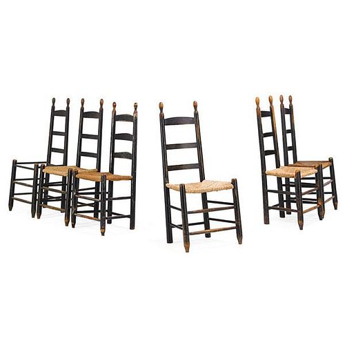 ASSEMBLED SET OF PAINTED LADDER BACK SIDE CHAIRS
