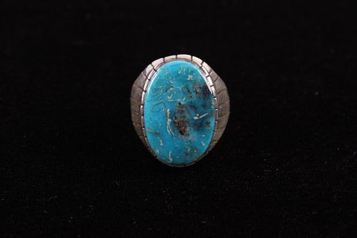 Navajo Ray Jack Kingman Turquoise Sterling Ring