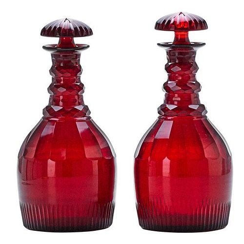 PAIR OF AMERICAN CRANBERRY GLASS DECANTERS