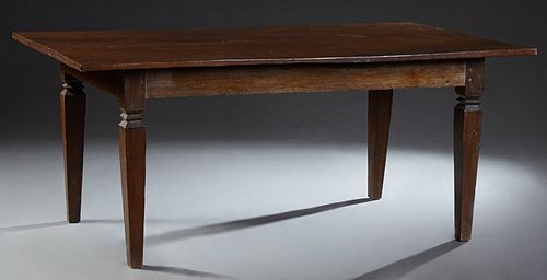 Rustic Continental Walnut Farmhouse Table, late 19th c., the rectangular top above a wide skirt, on tapered square legs, H. - 29 7/8...