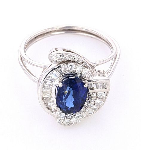 Vintage Estate Blue Sapphire & Diamond PT950 Ring