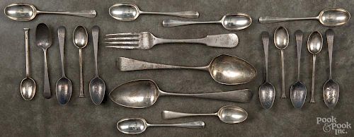 English silver flatware, 18th/19th c., 13.9 ozt.