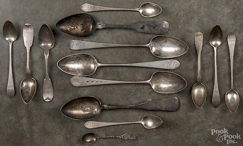Continental silver flatware, 18th/19th c., of various makers and grades, 15 ozt.