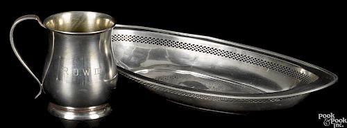 Sterling silver serving tray, together with a child's cup, 8.7 ozt.