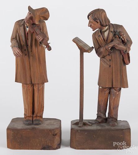 Two Italian carved wood musicians, early 20th c., 11 1/4'' h.