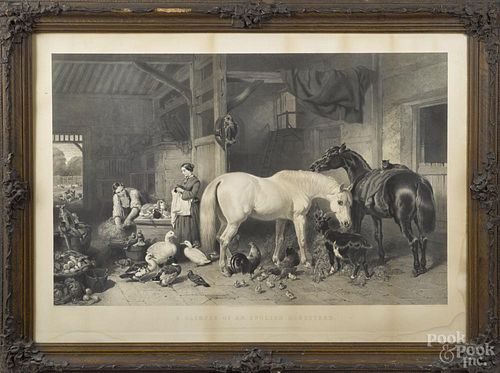 Engraving, after Herring, titled A Glimpse of an English Homestead, pub. 1854, 22'' x 34''.