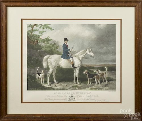 Color lithograph, after Barraud, of a horse and rider, titled Mr. Willm. Long on ''Bertha''
