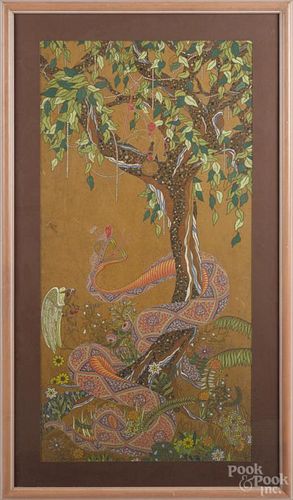 Mixed media of the Garden of Eden, dated 1937, the reverse inscribed with the times and dates