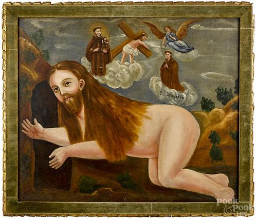 Oil on canvas of Christ and two saints, 19th c., 25 1/2'' x 30''. Provenance: DeHoogh Gallery