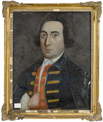 Reverse painted portrait of a gentleman, late 18th c., probably German, 19'' x 15''.