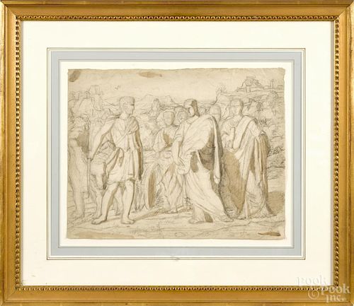 Old Masters pencil study of Roman soldiers, 12 1/2'' x 16''. Provenance: DeHoogh Gallery, Philadelphia