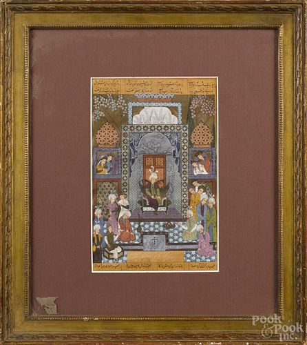 Persian illuminated manuscript page, 10 1/4'' x 6 1/2''. Provenance: DeHoogh Gallery, Philadelphia.