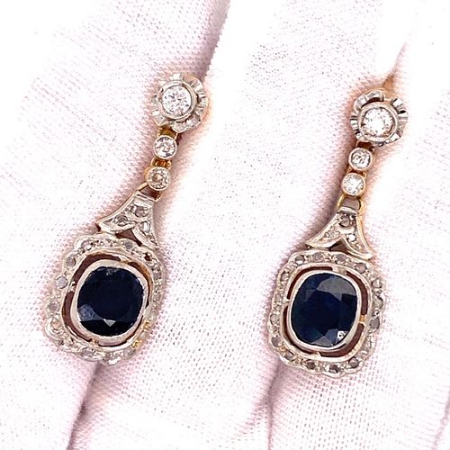1920' 18k Diamond Sapphire Earring