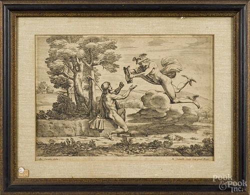 Engraving of Mercury, after M. Carneille, A. Carache, 10 3/4'' x 16''. Provenance: DeHoogh Gallery