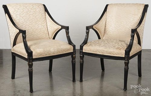 Pair of Italian style ebonized armchairs, early 20th c.