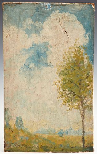 John Paul Marsh (1886-1939), "Landscape with Trees," 1924, oil on panel, pencil signed and dated lower left, unframed, H.- 10 3/16 i...