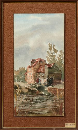 G.M. Lambert, "Trotton Mill, West Sussex," late 19th c., oil on board, signed lower left center, presented in a burlap lined mahogan...