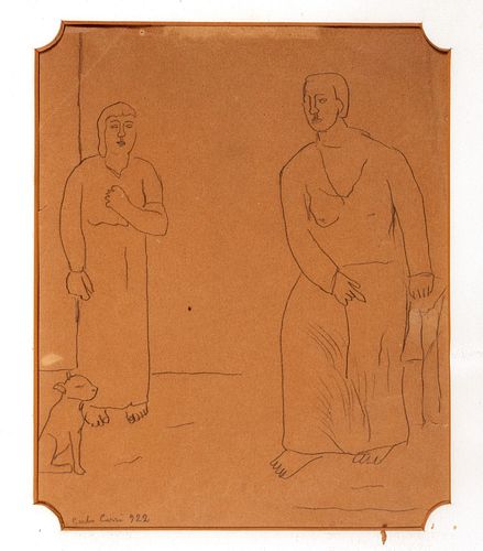 Carlo Carrà (Quargnento 1881-Milano 1966)  - Two figures with dog, 1922