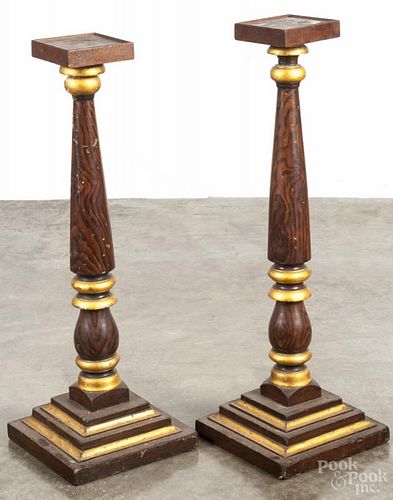 Two faux painted pedestals, early 20th c., 35'' h. and 36'' h. Provenance: DeHoogh Gallery, Philadelphia