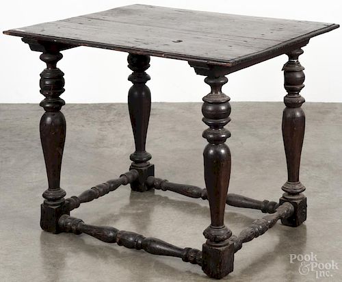 Jacobean oak tavern table, late 17th c., 27 1/2'' h., 35 1/2'' w. Provenance: DeHoogh Gallery