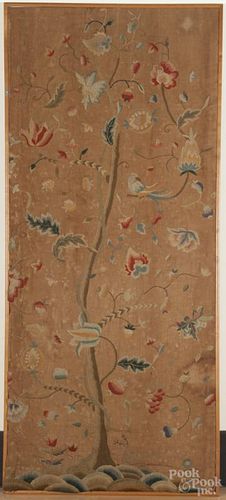 Large crewelwork panel, 18th/19th c., probably English, 97'' x 43 1/2''. Provenance: DeHoogh Gallery