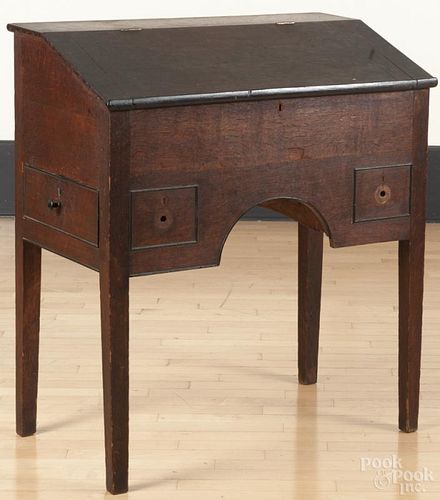 English oak schoolmaster's desk, early 19th c., 38 1/4'' h., 34'' w. Provenance: DeHoogh Gallery