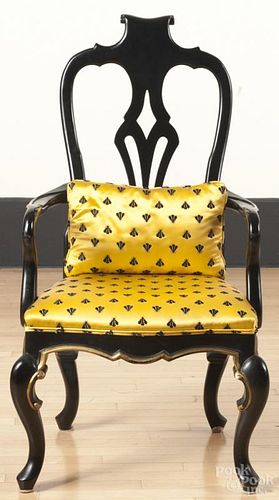 French style ebonized armchair, 20th c., 45'' h.