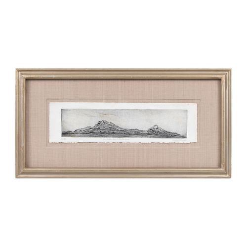 NICOLÁS MORENO. "Los volcanes". Firmado. Grabado en punta seca, 26/50. Enmarcado. 27 x 42 cm