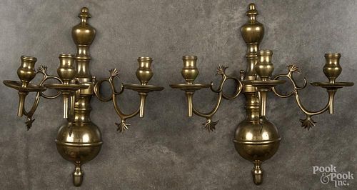 Pair of brass wall sconces, 20th c., 13 3/4'' h.