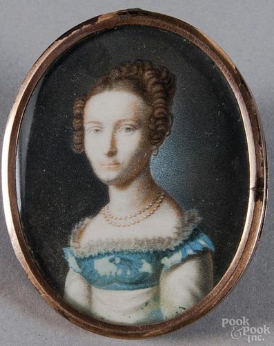 Continental miniature watercolor on ivory portrait of a woman, early 19th c.