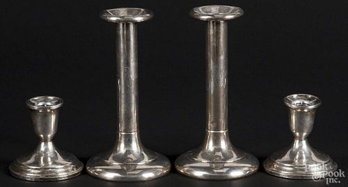 Two pairs of sterling silver weighted candlesticks, 19th/early 20th c., to include a Towle pair