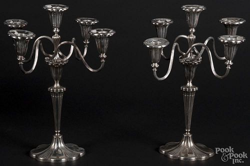 Pair of Gorham silver-plated, five-light candelabra, 19th c., 17 3/4'' h.