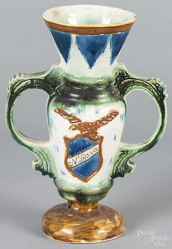Pottery two-handled vase, early 20th c., inscribed N. Cava, 11 1/2'' h. Provenance: DeHoogh Gallery