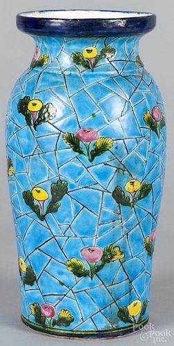 French pottery vase with faux crackle glaze, 13'' h. Provenance: DeHoogh Gallery, Philadelphia.