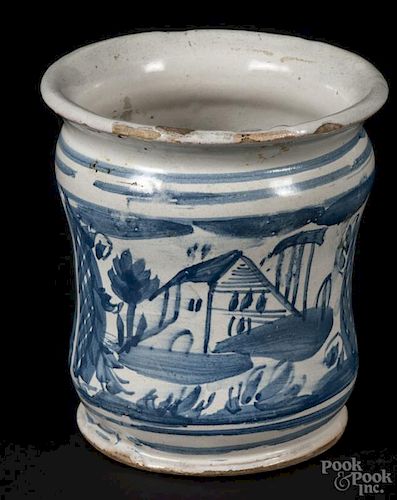Delft blue and white jar, 18th c., 5 1/4'' h. Provenance: DeHoogh Gallery, Philadelphia.