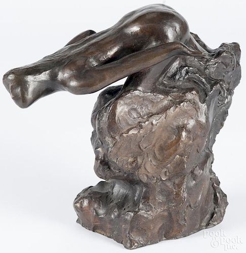 Bronze of a figure emerging from the surf, signed Ryuman, 9'' h. Provenance: DeHoogh Gallery